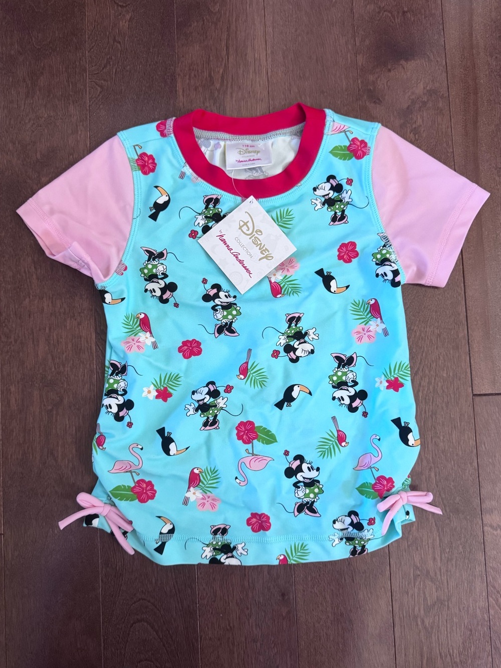 BNWT Hanna Andersson Disney Minnie Mouse Tropical Rashguard Tee - Aqua & Pink